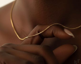 Collana a catena a maglia quadrata in oro 14 carati / Maglie quadrate delicate da 2 mm