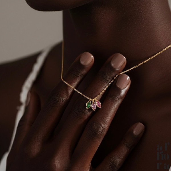 14K Gold Leaf Birthstone Necklace - Personalized Birthday Gift for Her