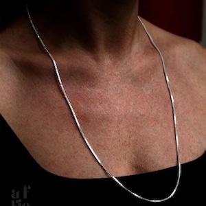 14K Weißgold Box Halskette, zierliche quadratische weiße Box Kette, Silberkette für Frauen, Kette für Anhänger, Box Halskette 2 mm, Geschenk für Frauen