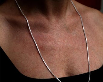14K White Gold Box Chain Necklace, Dainty Square Link, 2mm, Christmas Gift