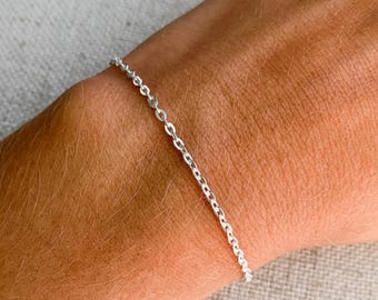 14K White Gold Rolo Bracelet, Dainty Chain Bracelet