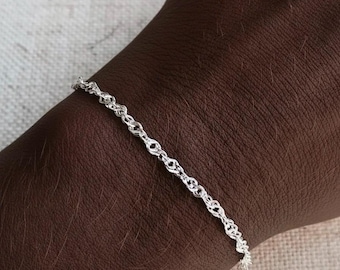 14K White Gold Singapore Chain Bracelet | Women's Everyday Bracelet