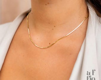 14K Gold Herringbone Snake Chain Necklace, Layering Choker, Gift for Her