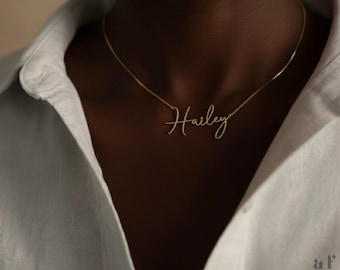 14K Gold Name Necklace, Personalized Box Chain Jewelry