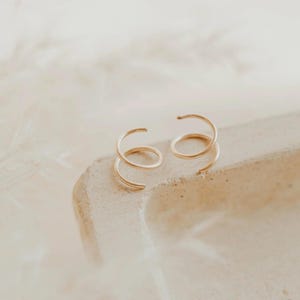 14K Gold Double Hoop Twist Earrings • Two Piercing Earring • Tiny Huggie Hoops • Minimal Spiral Earring • Double Cartilage or Helix Piercing