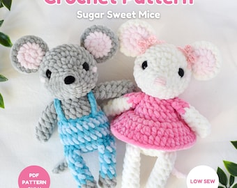 2 in 1 Mouse Crochet Pattern | Sugar Sweet Mice | Low Sew Amigurumi (PDF Pattern)