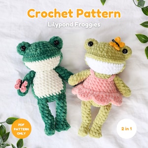 2 in 1 Lilypond Froggies Crochet Pattern | Low Sew Crochet Pattern, Frog Crochet Pattern, Cute Frog Amigurumi Pattern, Frog Princess