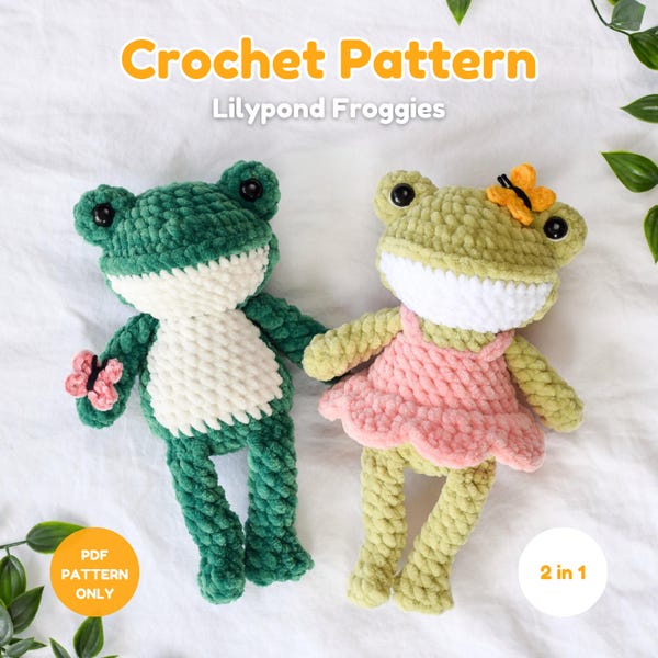 Patrón de ganchillo 2 en 1 para ranas / Ranitas de Lilypond / Amigurumi de baja costura (patrón en PDF)