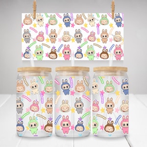LABUBU Libby Glass Can PNG, Digital Download, 16oz Libbey Glass Can UVDTF Cup Wrap Design