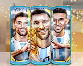 Envoltura para vaso de la Copa del Mundo de Messi / Diseño de sublimación delgado de 20 oz / Arte de leyenda del fútbol listo para imprimir.