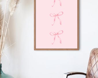 Pink Bow Poster,Aesthetic,Digital Print,Coquette,Girly,Cute,Trendy,Modern,Wall Art,Bow Illustration
