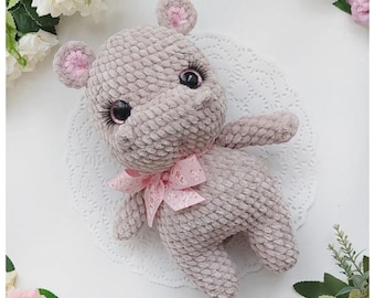 Hippo Knitting Pattern – Velvet Plush Animal Toy (PDF Pattern)