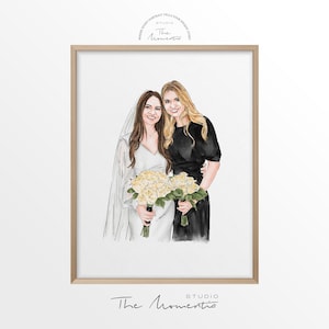Custom Bride and Mother Portrait, Mother and Daughter Watercolor Drawing, Portrait Art Mother of Bride, Mother of Bride wedding gift
