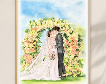 Custom Watercolor Couple Portrait, Hand-Painted fro Photo, Wedding Anniversary Gift for Wife, Husband, or Parents, Engagement Gift