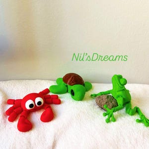 3D Printed Jointed Animal Figures Set – Articulated  Crab, Turtle, Frog | Movable Toys | Table Decoration | Gift for Kids and Collectors