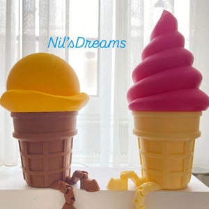 Cute Articulated Ice Cream Figure Set – 2-Piece Colorful Ice Cream Figurine, 3D Printed Toy, Summer Decor,Dessert Themed Table Ornament,Gift