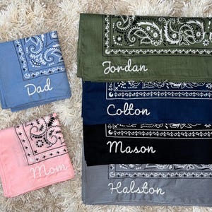 Embroidered bandanas custom chain stitch bridesmaid gift paisley western favor handkerchief scarf Monogrammed accessory bandana personalized