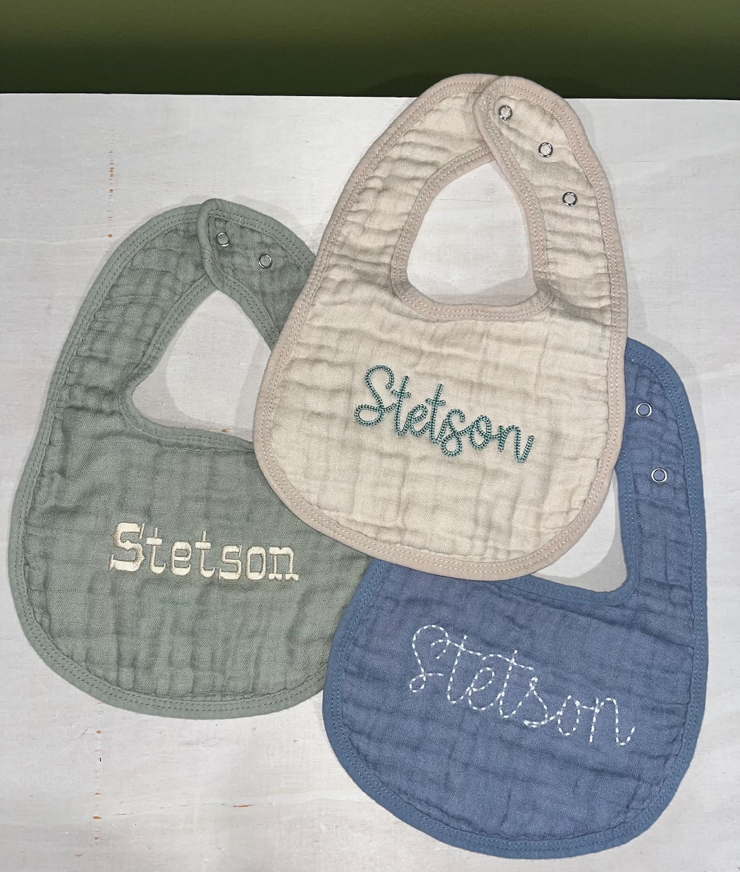 Personalized Name Embroidered Bibs, Custom Cotton Muslin Bibs, Newborn ...