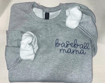 embroidered baseball mama baseball stitch crewneck