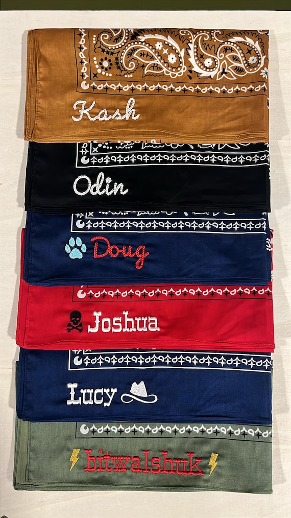 Personalized embroidered scarf custom chainstitch western country handkerchief accessory personalized bachelorette bridal party keepsake