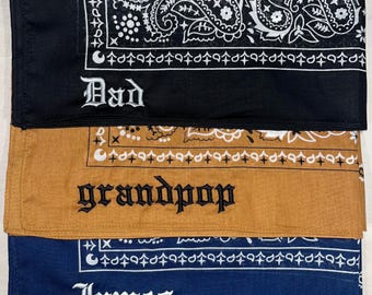 Embroidered bandanas, custom biker bandana , motorcycle, olde english, paisley western favor, personalized accessory, bridesmaid gift