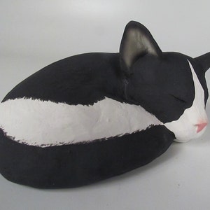 Sleeping Black and White Cat Cremation Urn -  (OR)