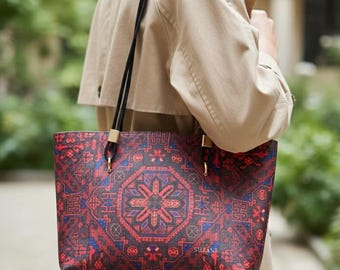 Soft Red Vegan Shoulder Tote bag for Women, Handmade Bohemian Handbag, Eco Friendly Carryall