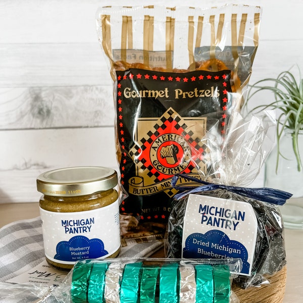 Michigan Gourmet Gift Set – Blueberry Mustard, Pretzels & Blueberries FREE Ship