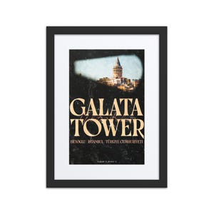 Galata Tower Istanbul Turkey Retro Fine Art Print, Framed with Mat 12x16