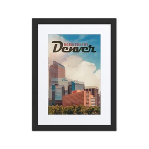 Denver Colorado City Skyline Retro Kunstdruck mit Passepartout 12x16