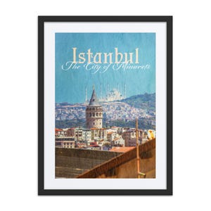 Galata Tower Camlica Mosque Turkey Istanbul Fine Art Print, Framed with Mat 18x24