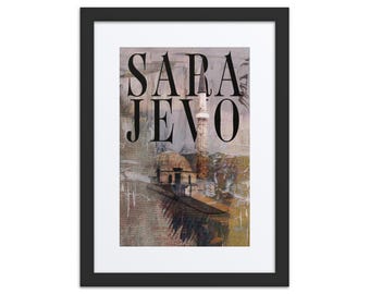 Sarajevo Bosnia Bascarsija Mosque Minaret Fine Art Print, Framed with Mat 12x16