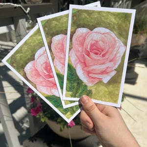 Carte pliable rose aquarelle de 4 x 6 po.