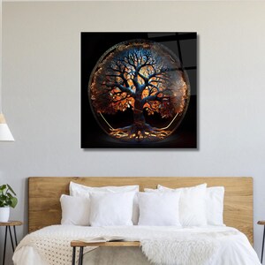 Tree of Life Glass Wall Art - Colorful Roots and Branches Modern Glass Decor, Sacred Tree Artwork, Mystical Nature Inspired Design