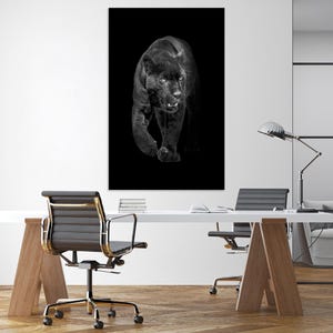 Black Panther Glass Wall Art - Majestic Big Cat Photography Print - Modern Wildlife Tempered Glass Decor for Living Room & Office
