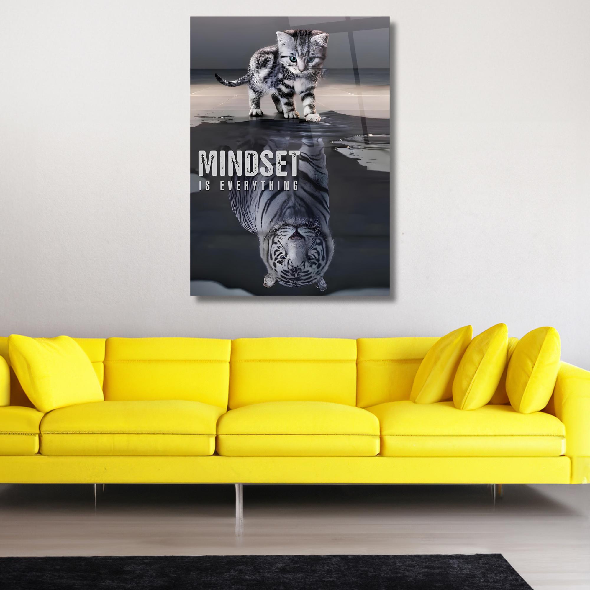Mindset is Everything Motivational Canvas Wall Art Inspirational Entrepreneur Citazioni Poster Piccolo Gatto Grande Tigre Dipinto per Soggiorno Camera da Letto Ufficio incorniciato Pronto da Appendere