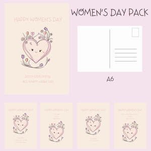 Journée internationale de la femme, carte postale féministe, carte fête de la femme, autonomisation imprimable, oeuvre d'art sur les droits des femmes, lot de cartes postales journée de la femme