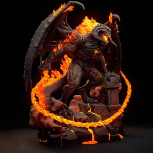 Balrog STL 3D Model | Epic Fire Demon Statue | Printable Fantasy Miniature | 20cm Height | Pre-Supported Files