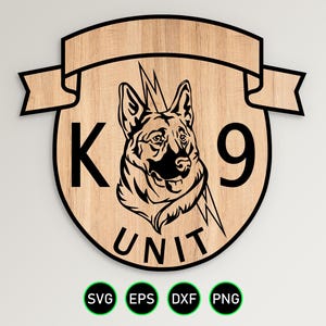 Politie K-9 eenheid patch SVG, wetshandhaving lege K9 hond patch vector clipart, digitale download cnc en lasergravure gesneden bestanden