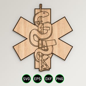 Servicios médicos de emergencia tácticos EMS Star of Life SVG clipart vectorial para carpintería, corte y grabado de vinilo
