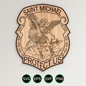 Heiliger Michael Protect Us Emblem SVG Vektor Clipart, digitaler Download CNC- und Lasergravur-Schnittdateien