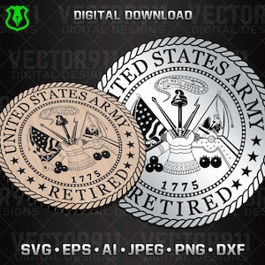 US Army Retired Seal SVG | Emblem für Militärveteranen, Gravurdatei (Digitaler Download)