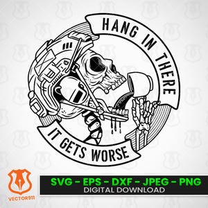 Hang In There Tactical Skull SVG: Funny Coffee Skeleton Image (Digital Download)