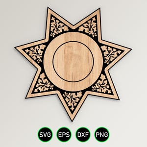 Blank 7 Point Sheriff Star Badge v3 SVG Vektor Clipart, digitaler Download CNC- und Lasergravur Cut-Dateien