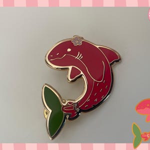 Strawberry Hard Enamel Pin  | Cute Ocean-inspired Animal accessory, Shark Lovers, Kawaii Animal Pin For Backpacks, Strawberry themed gift