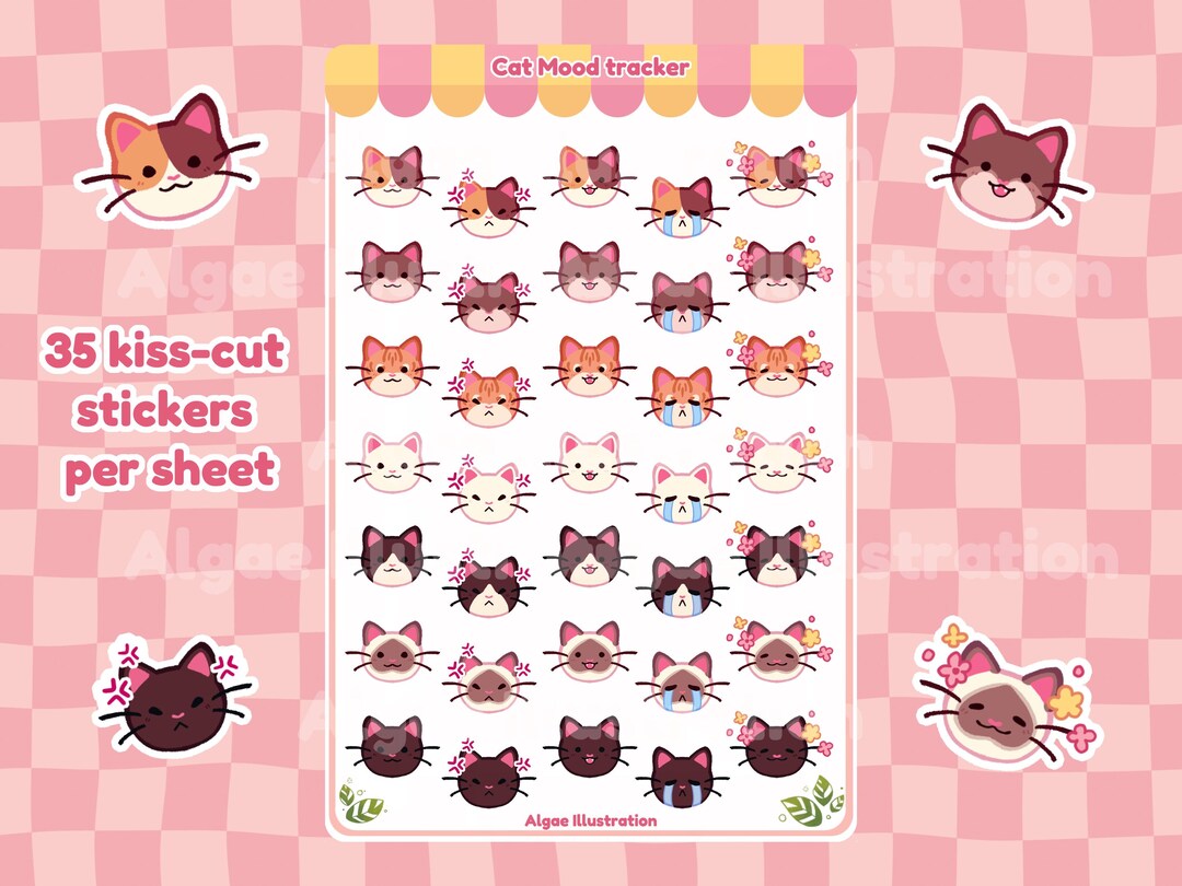 Cat Mood Tracker Sticker Sheet: Kawaii Planner Stickers - Etsy