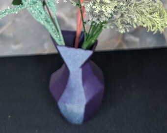 3D Printed Geometric Vase: Sparkling Galaxy Purple Bud Vase