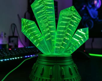 Sci-Fi Crystal LED Headphone Holder | Weighted Gaming Stand, Desk Accessory (USB Powered)