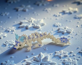 Icy Blue Articulated Dragon With Snowflake Tail | 3D printed | flexible segments | fantasy decor