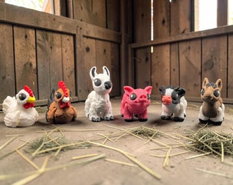 Articulated Farm Animal Miniatures | 3D Printed Desk Pets Set (6 Animals)